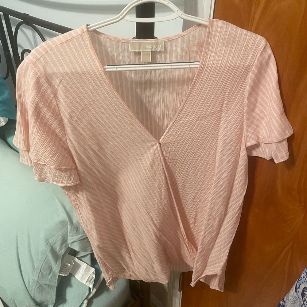 Michael Kors Striped Crossover Blouse